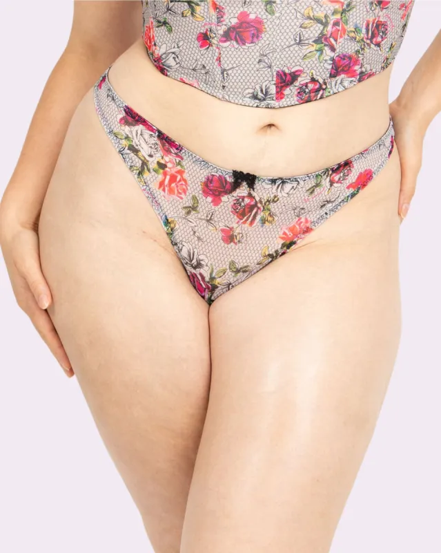 Silky Mesh Low Rise Thong | Silky Mesh | Archive (Tattoo Floral) sold by Parade