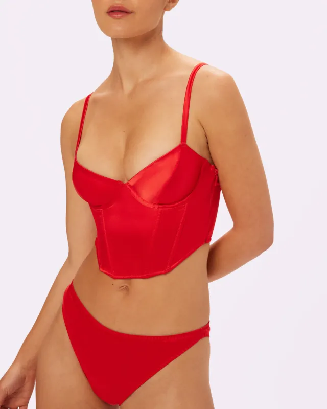 Afterglow Lace-up Corset | Glow Satin | Archive (Red Rose) sold by Parade