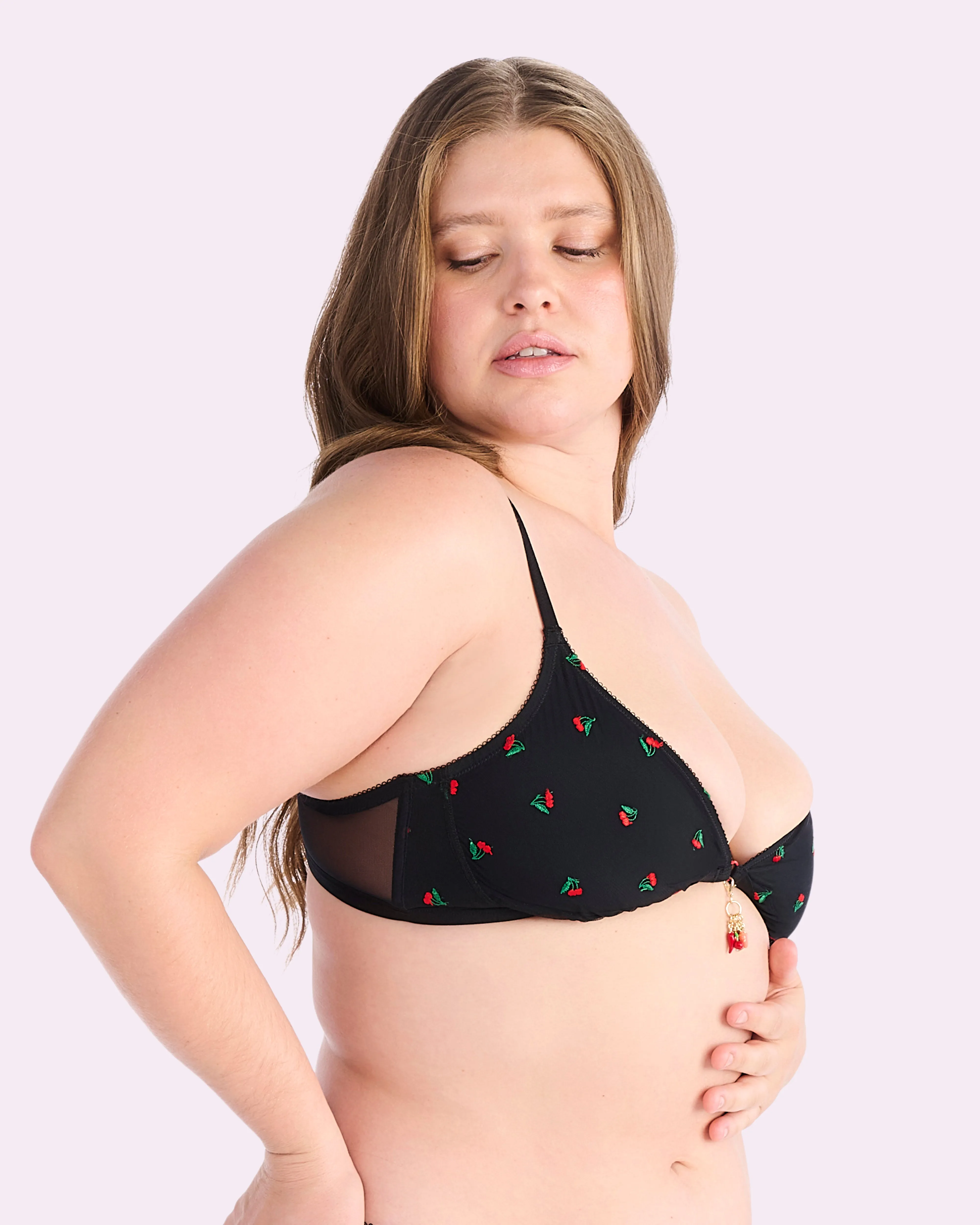 Embroidered Mesh Triangle Bralette | Embroidered Mesh (Sweet Cherries Embroidery) sold by Parade product image thumbnail 3