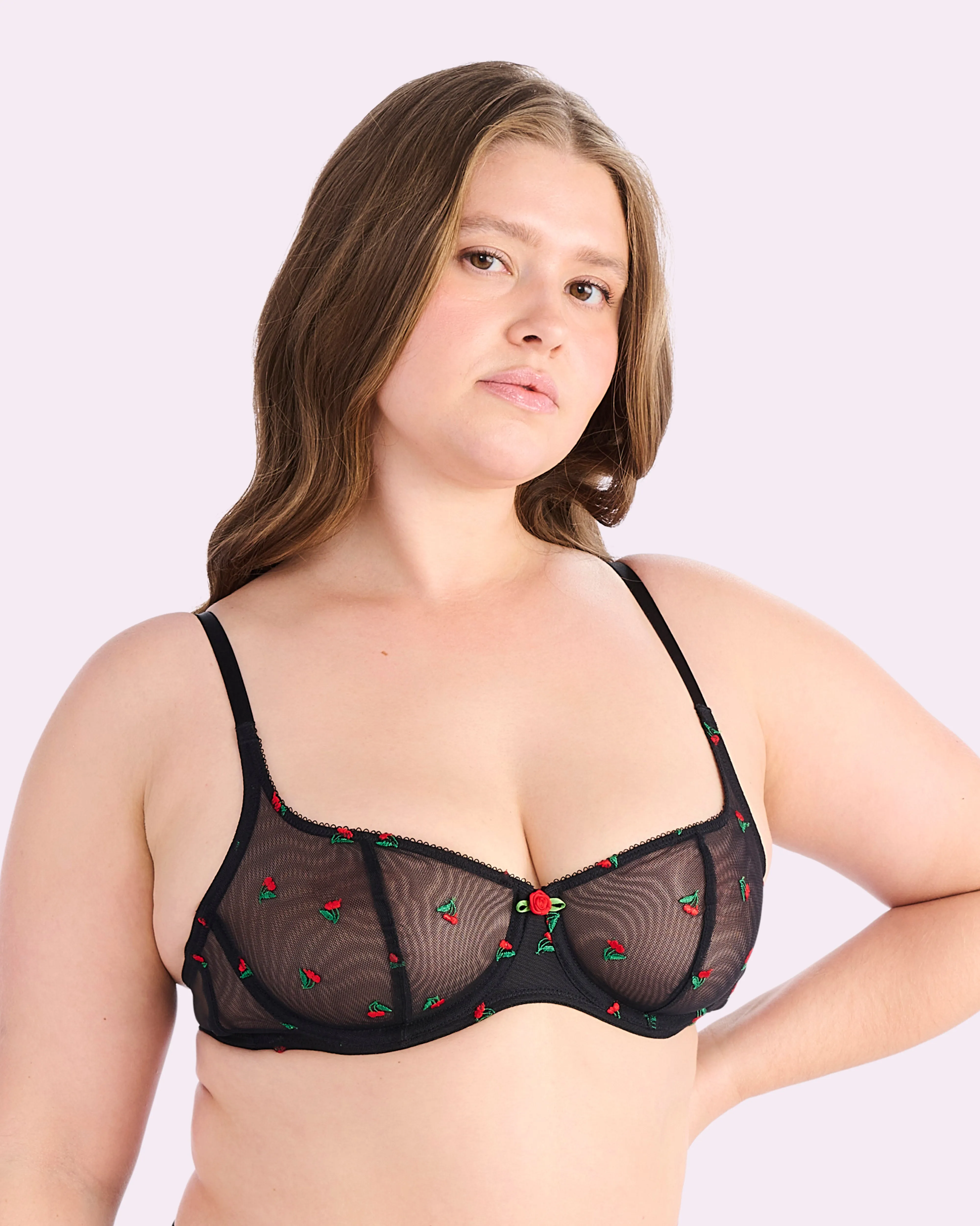 Embroidered Mesh Balconette Bra | Embroidered Mesh (Sweet Cherries Embroidery) sold by Parade product image thumbnail 3