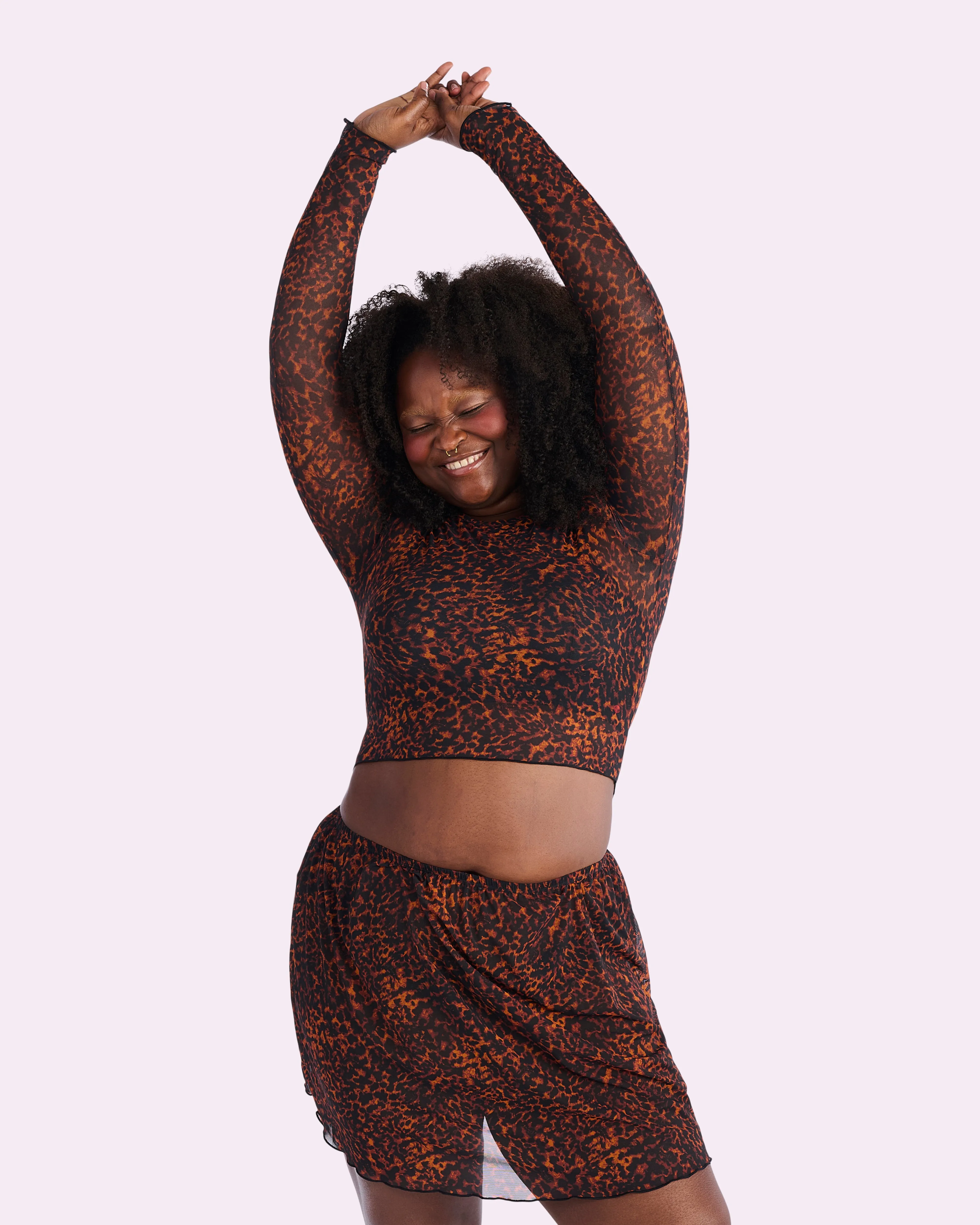 Silky Mesh Long Sleeve Crop Cover Up | Silky Mesh (Parade Leopard) sold by Parade product image thumbnail 5