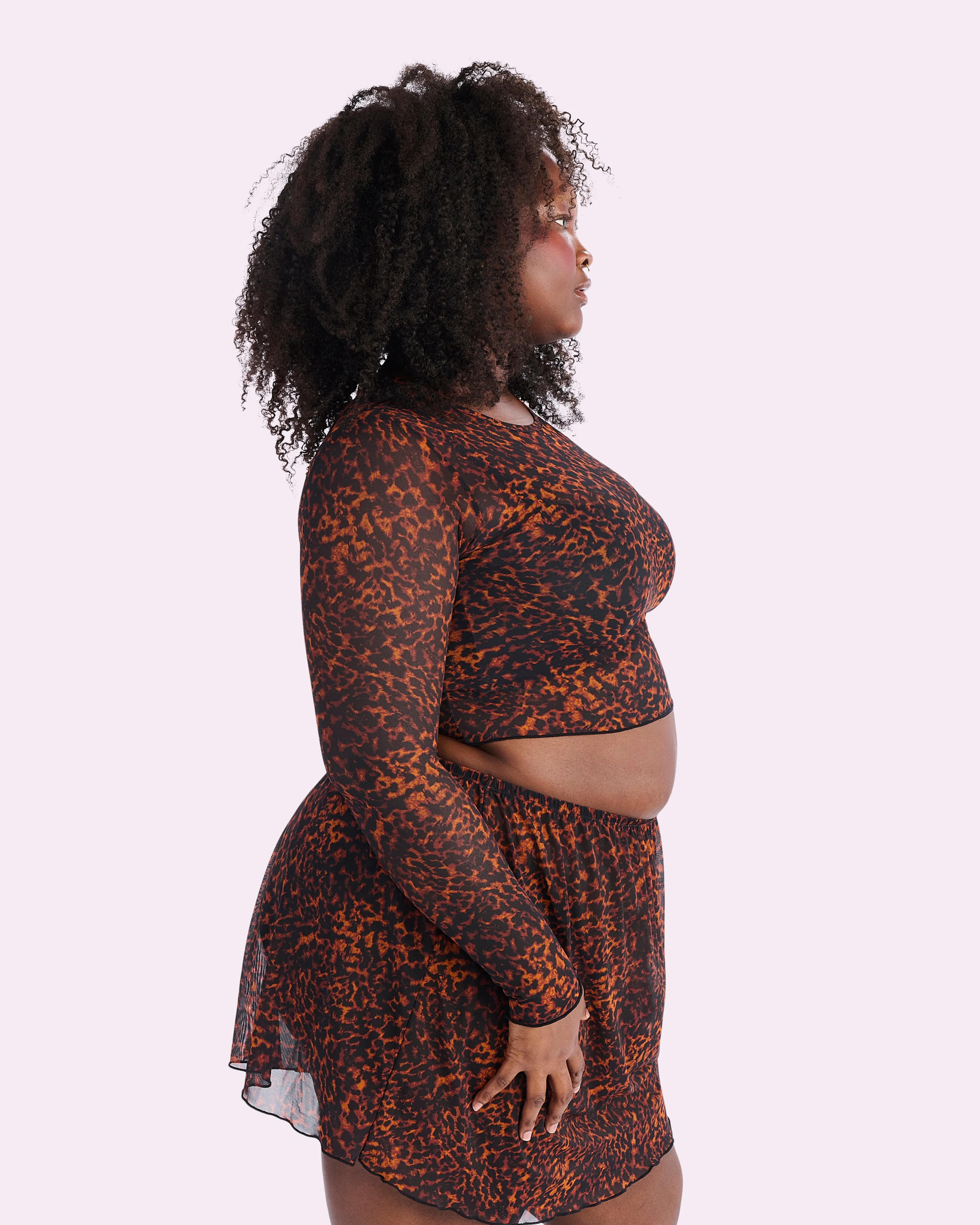 Silky Mesh Long Sleeve Crop Cover Up | Silky Mesh (Parade Leopard) sold by Parade product image thumbnail 4