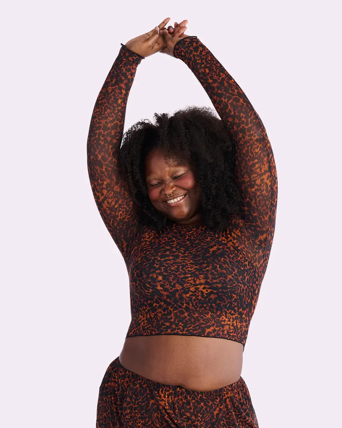 Silky Mesh Long Sleeve Crop Cover Up | Silky Mesh (Parade Leopard) sold by Parade