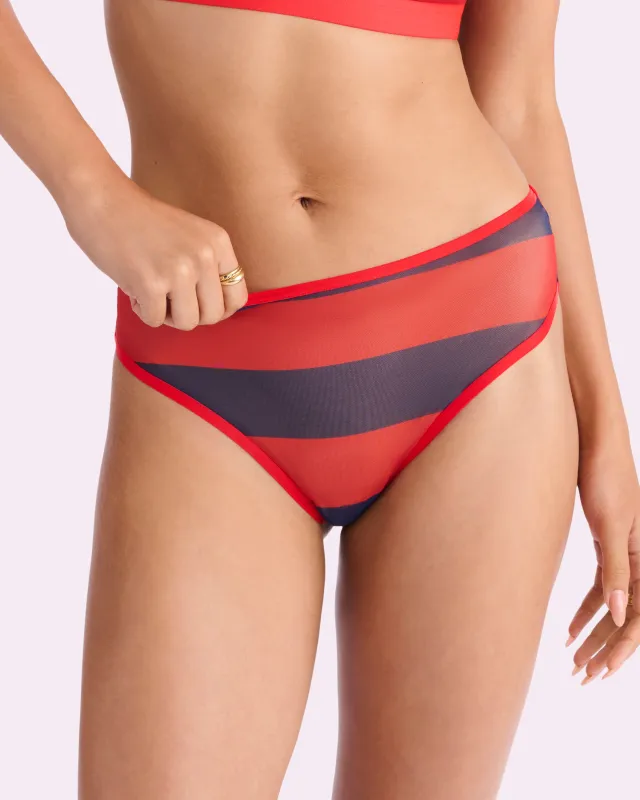 Silky Mesh High Rise Cheeky | Silky Mesh (Red Rugby Stripe) sold by Parade