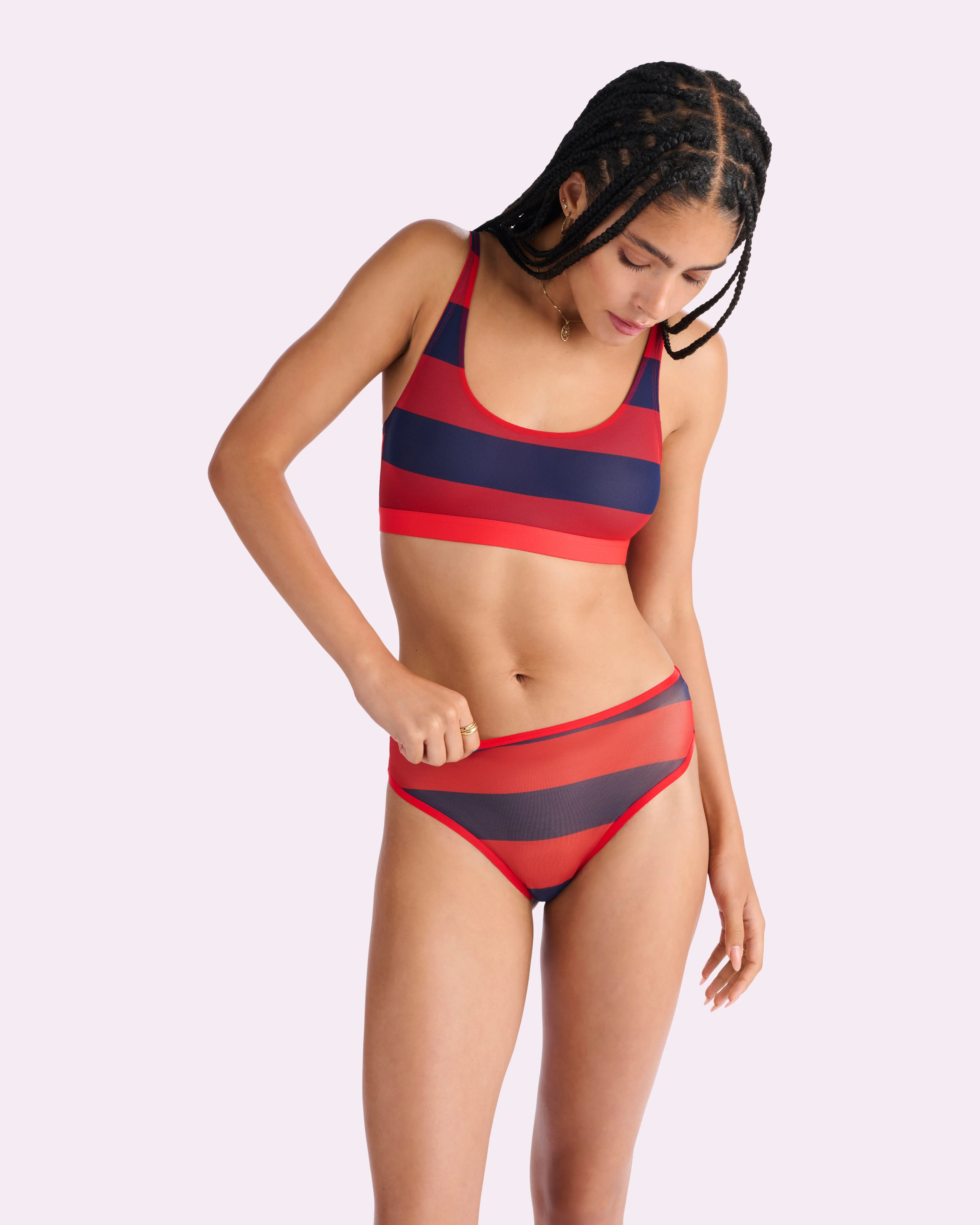 Silky Mesh High Rise Cheeky | Silky Mesh (Red Rugby Stripe) sold by Parade product image thumbnail 4