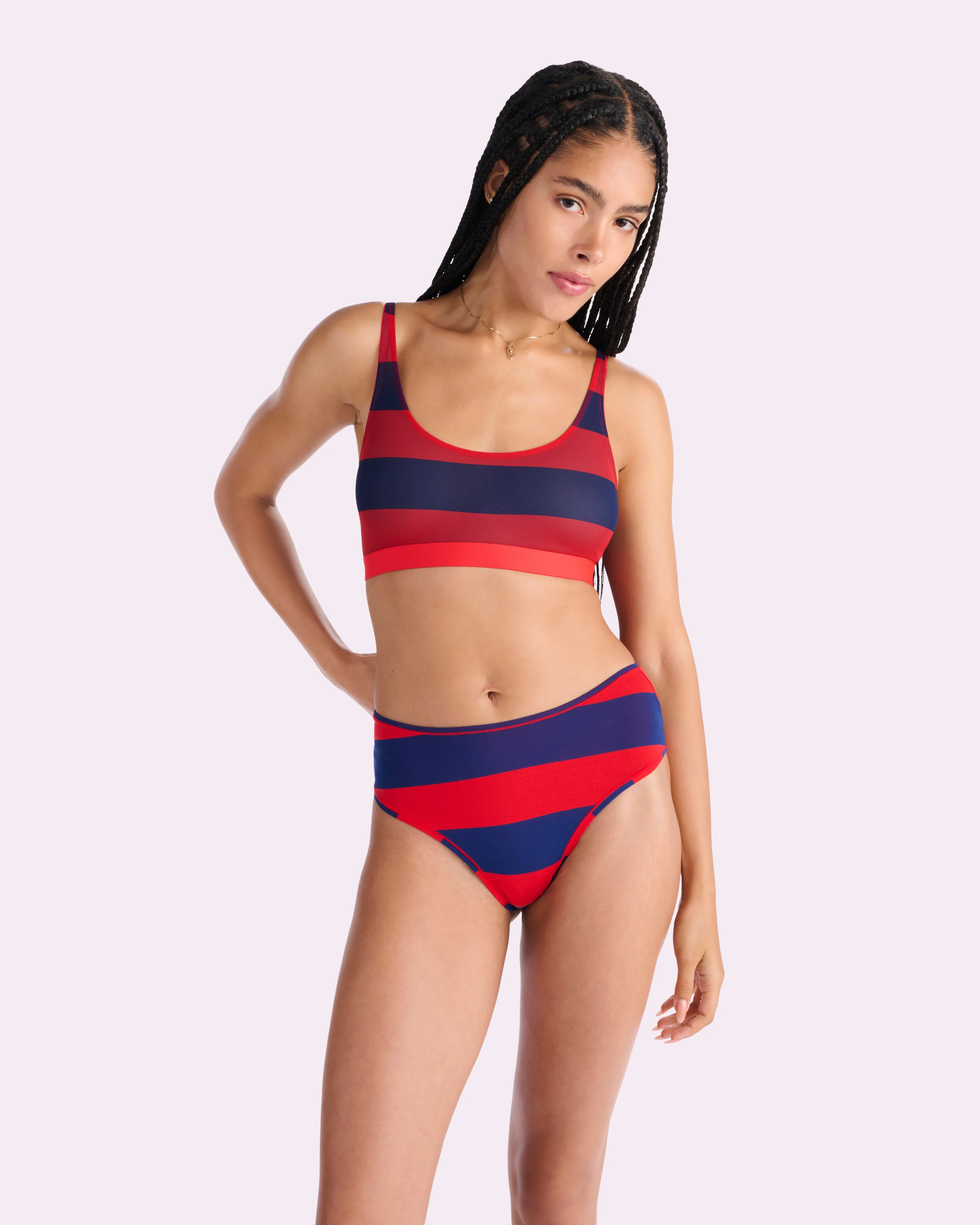Silky Mesh Scoop Bralette | Silky Mesh (Red Rugby Stripe) sold by Parade product image thumbnail 4