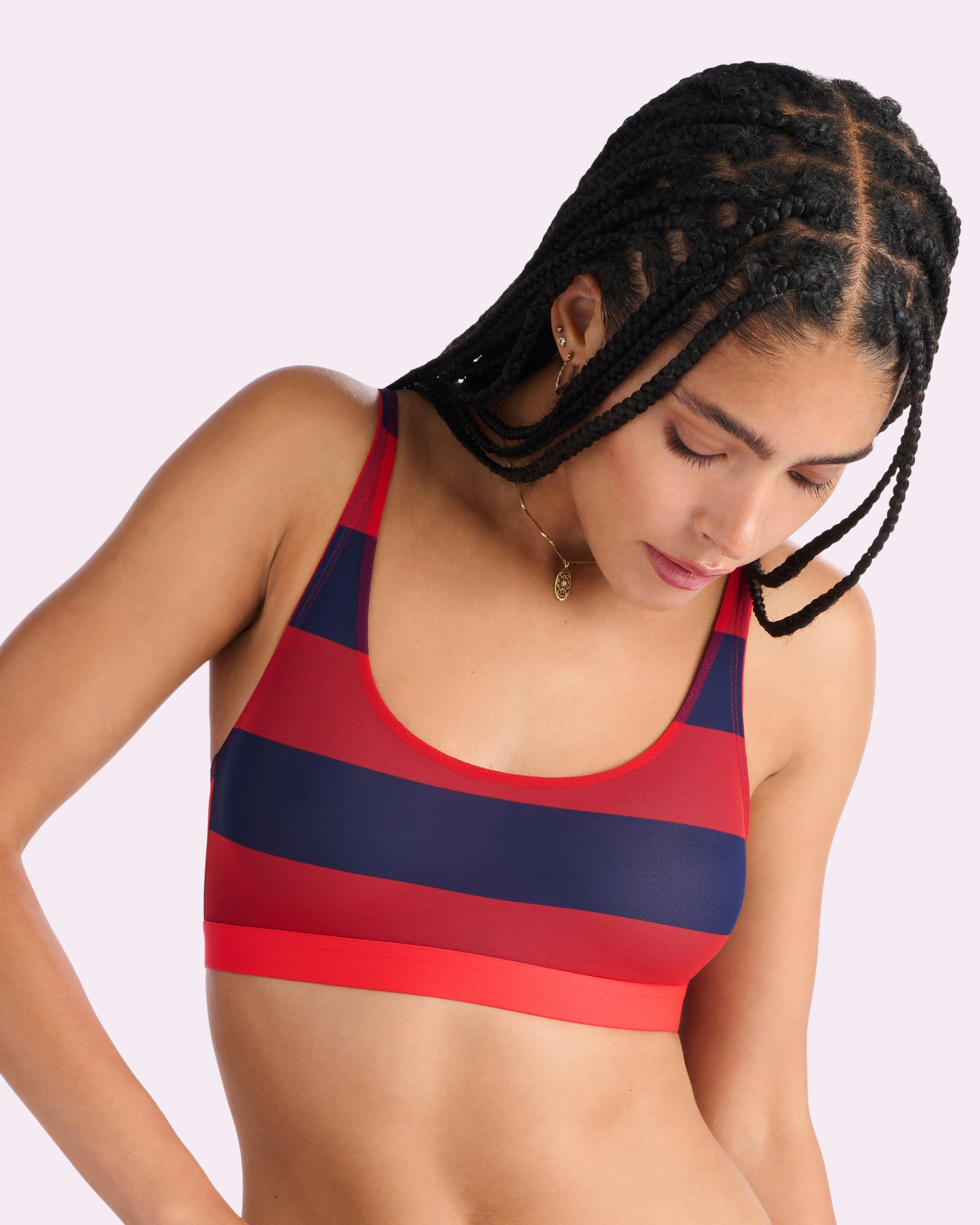 Silky Mesh Scoop Bralette | Silky Mesh (Red Rugby Stripe) sold by Parade