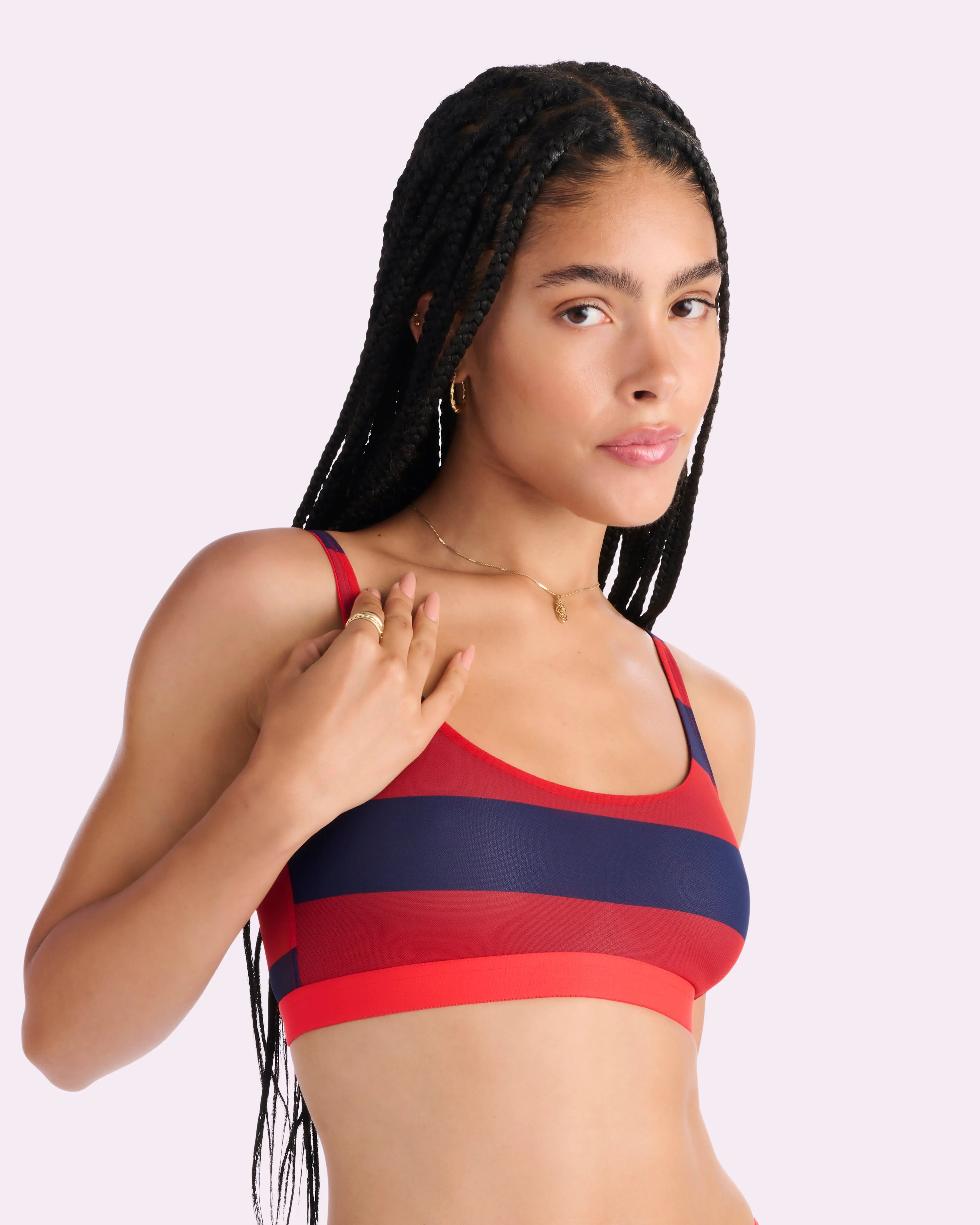 Silky Mesh Scoop Bralette | Silky Mesh (Red Rugby Stripe) sold by Parade product image thumbnail 3