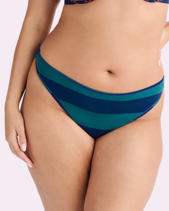 Ultra-Flattering High Rise Thong | New:Cotton (Green Rugby Stripe) sold by Parade