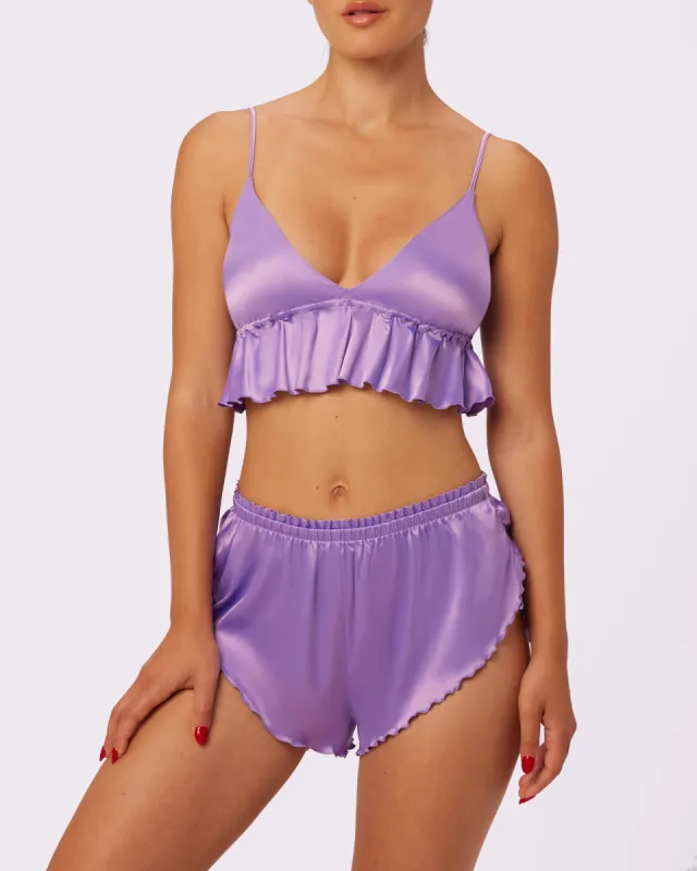 Luxe Tie-Back Flutter Crop | Luxe Satin (Wisteria) sold by Parade