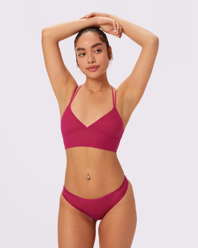 Strappy Longline Bralette | Silky Mesh | Archive (Maraschino) sold by Parade