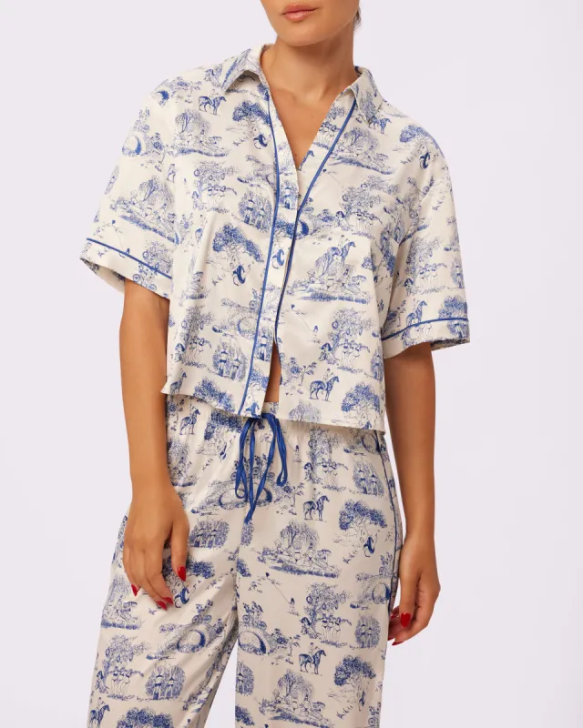 Luxe Sleep Button Up | Luxe Satin (Toile Cloud) sold by Parade