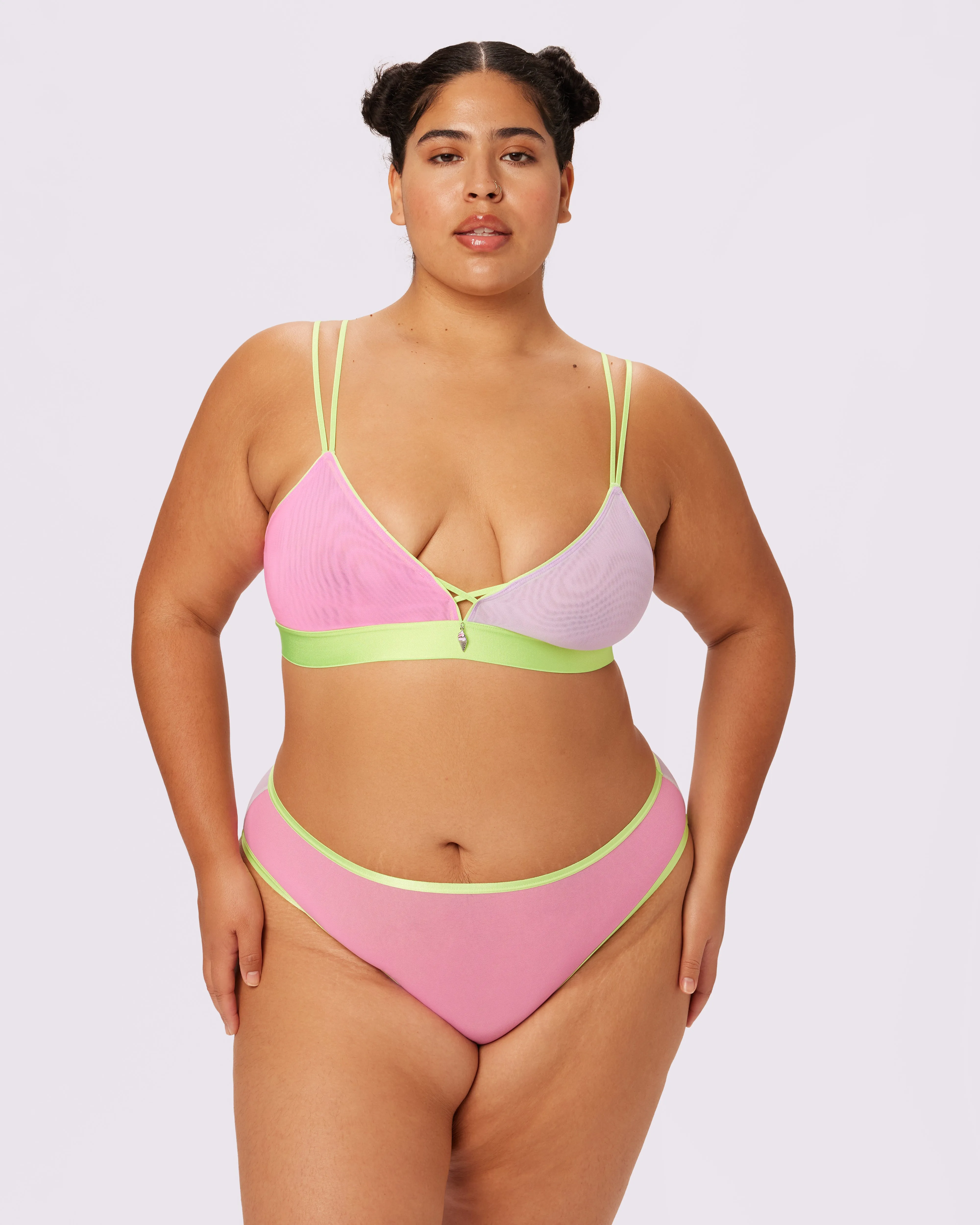 Cross-Back Triangle Bralette | Silky Mesh | Archive (Soft Serve) sold by Parade