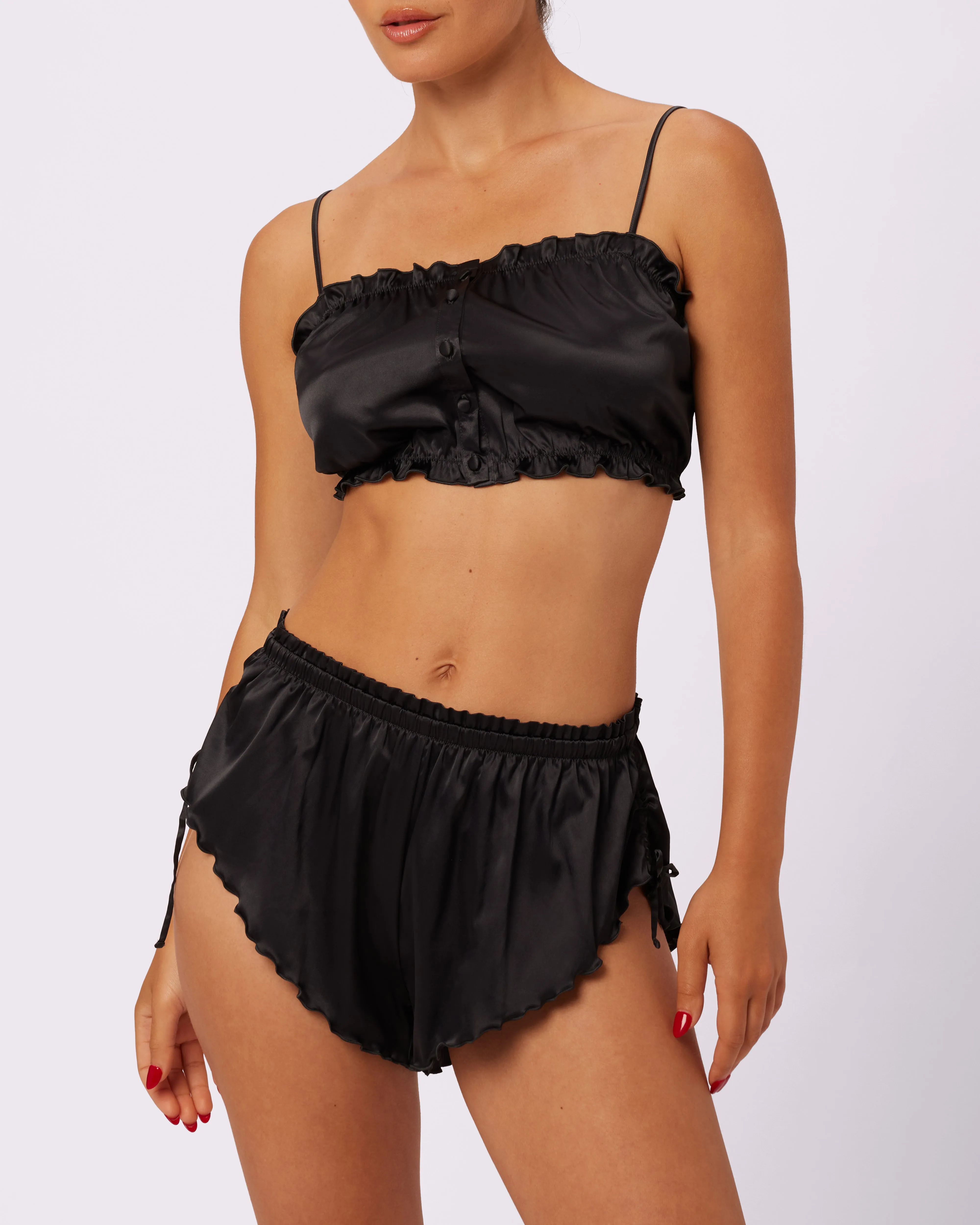 Luxe Button-Up Crop | Luxe Satin (Eightball) sold by Parade