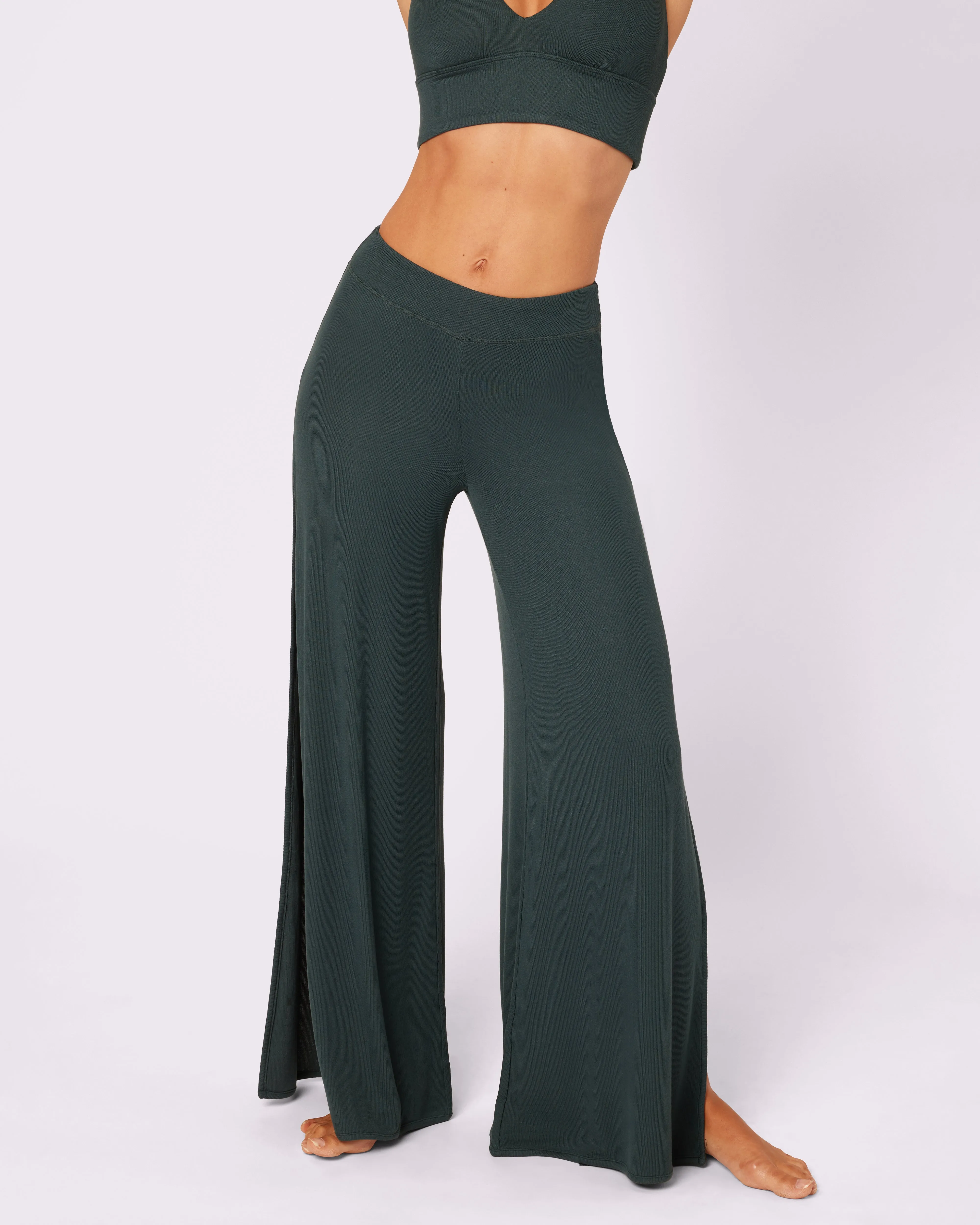 Comfort Rib Wide Leg Slit Pants | Lush Rib (Potion) sold by Parade