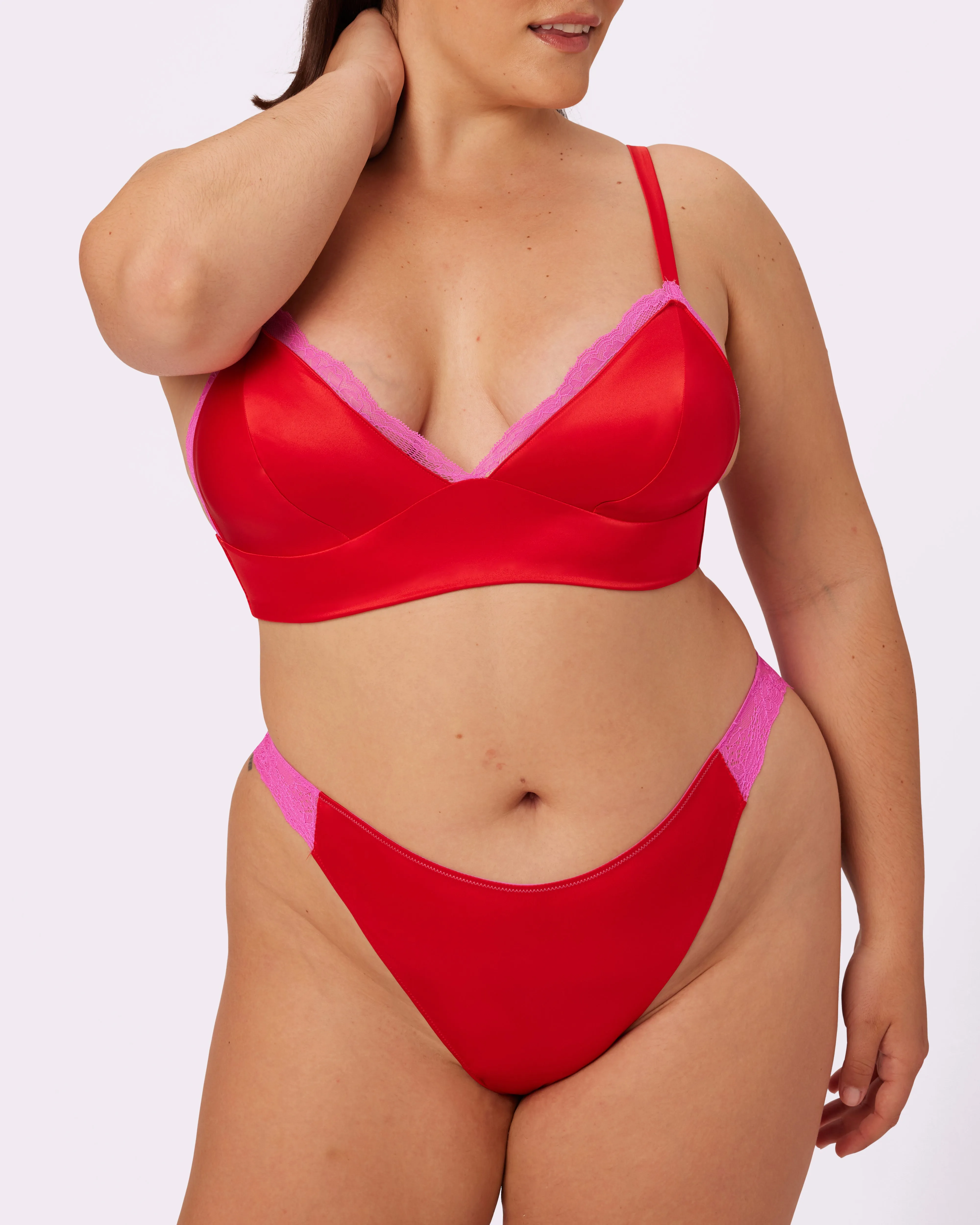 Luminous Lace Longline Bralette | Glow Satin | Archive (Red Rose) sold by Parade