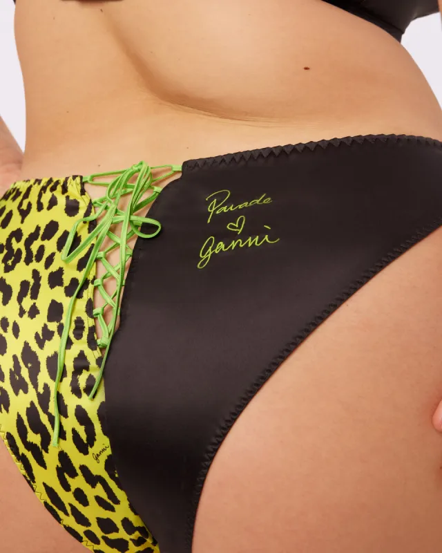 GANNI Satin Lace-up Cheeky | Glow Satin | Archive (Neon Kitten) sold by Parade