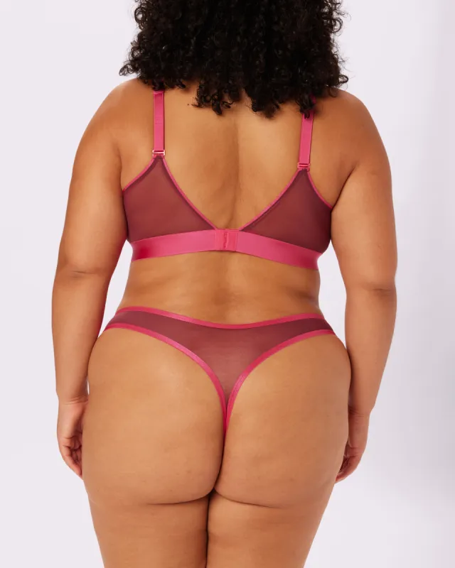 Mid-Rise Thong | Silky Mesh | Archive (Blackberry Pop) sold by Parade