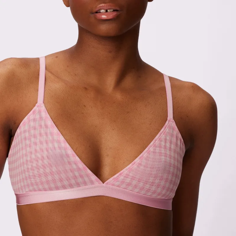 Triangle Bralette | Silky Mesh | Archive (Bubble Gum Gingham) sold by Parade