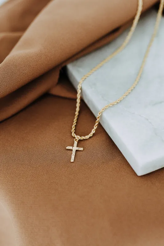 Mens Etched Cross Necklace on a Rope Chain sold by Sydney Rose