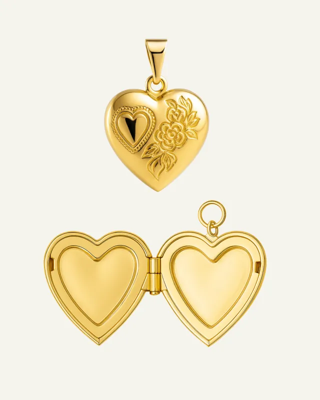 Mini Engraved Heart Locket Necklace | 18K Gold Filled made by Sydney Rose