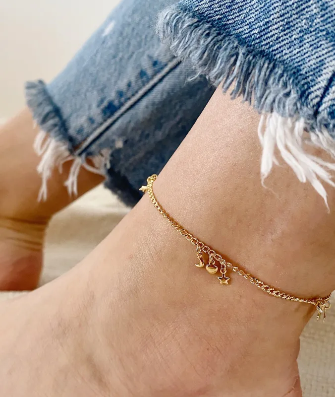 Star, Moon, Heart Charm Anklet sold by Sydney Rose