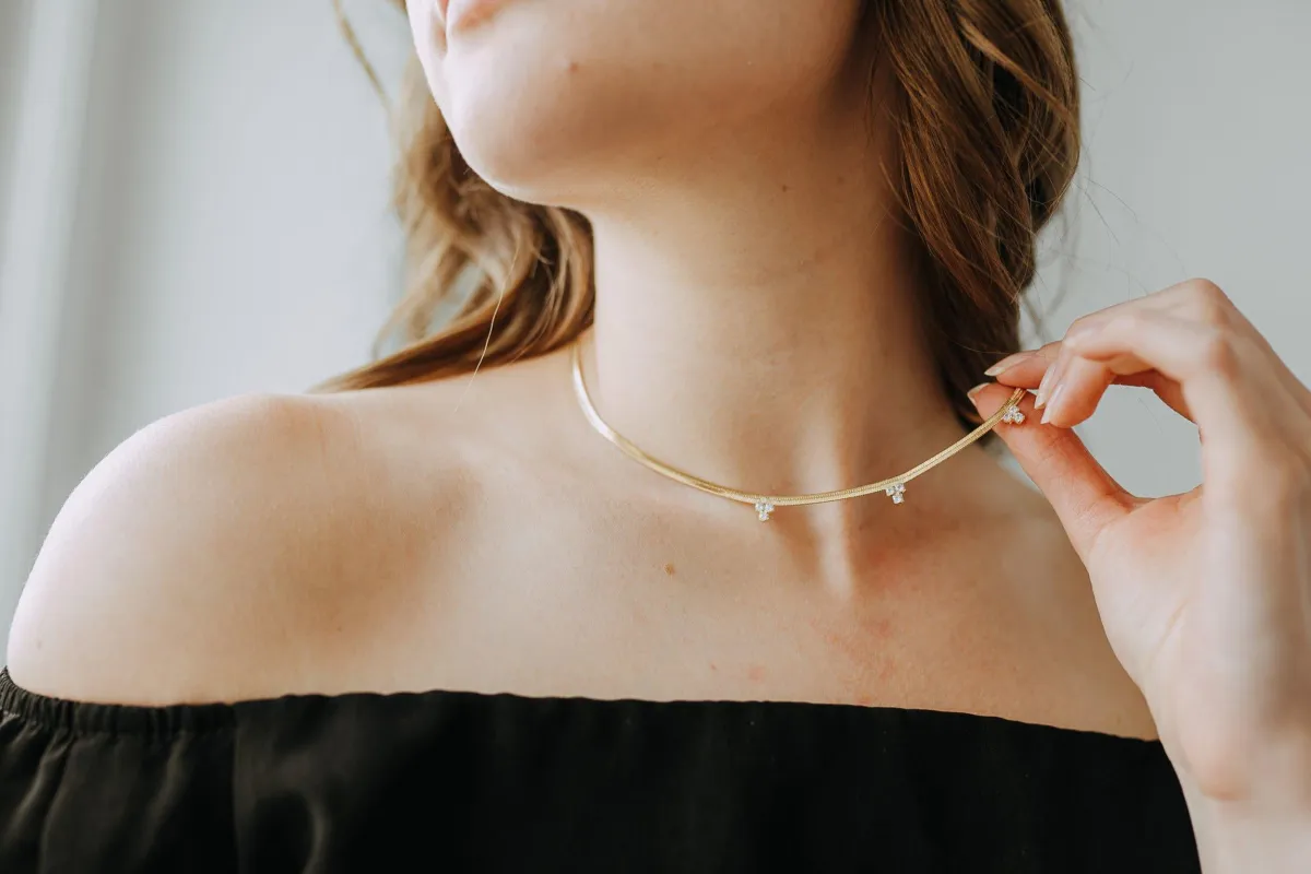 3mm Cubic Charm Herringbone Necklace sold by Sydney Rose