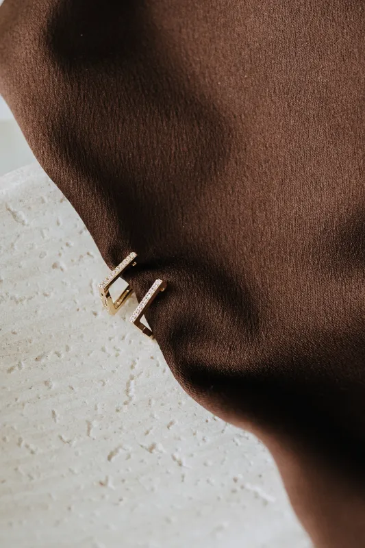 Luna Hoops – Gold Filled Pavé Rectangle Hoops made by Sydney Rose
