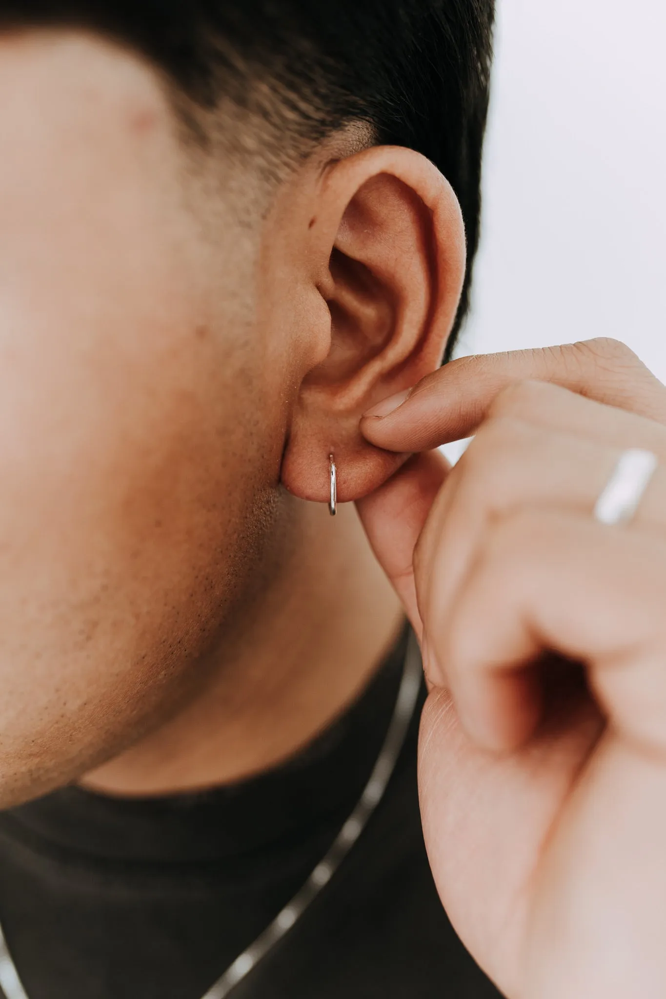 Men's Sterling Silver Huggie Hoop Earrings | Minimal Silver Hoops sold by Sydney Rose product image thumbnail 4
