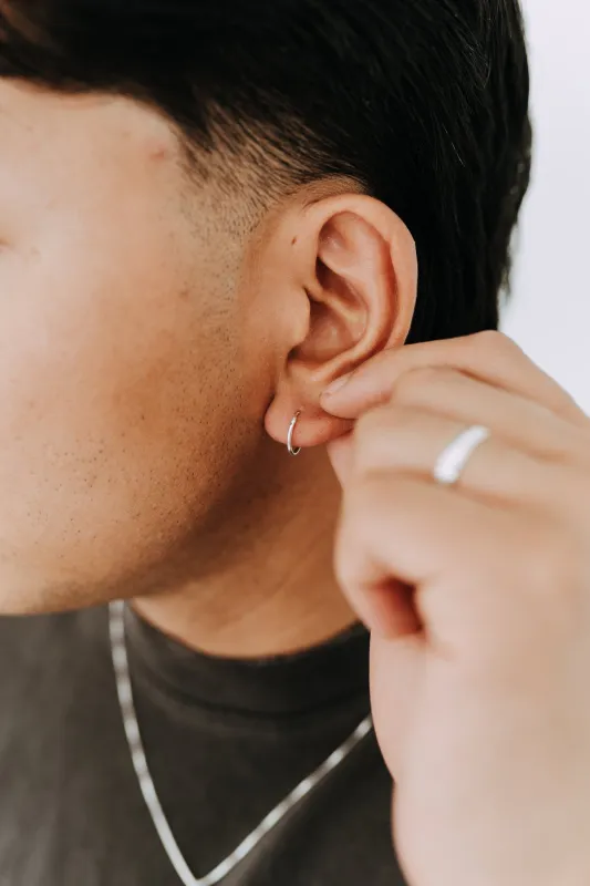 Men's Sterling Silver Huggie Hoop Earrings | Minimal Silver Hoops made by Sydney Rose