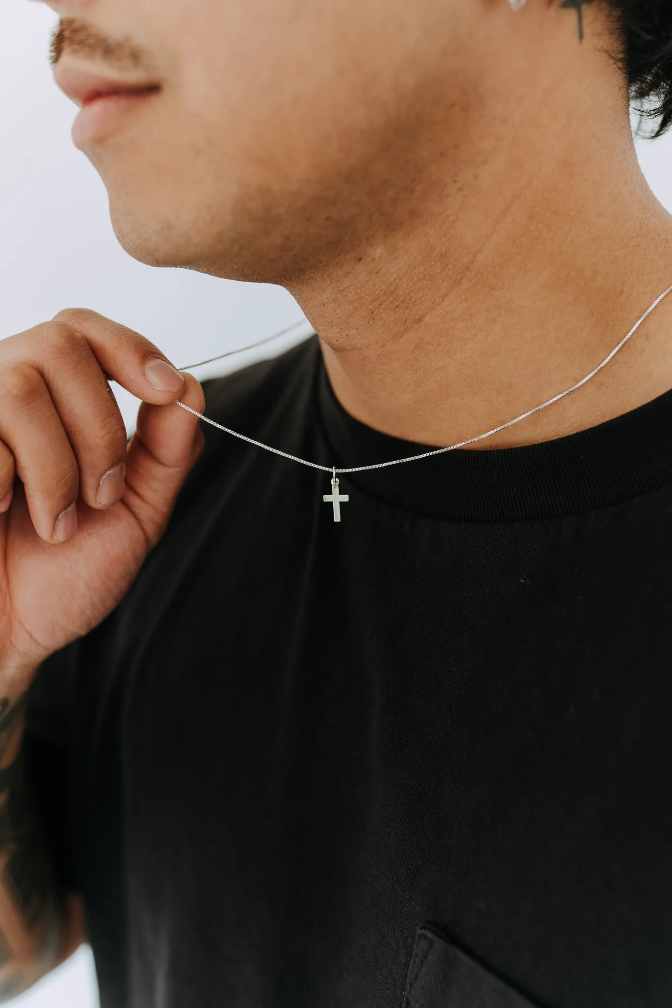 Men’s Sterling Silver Minimal Cross Necklace sold by Sydney Rose product image thumbnail 5