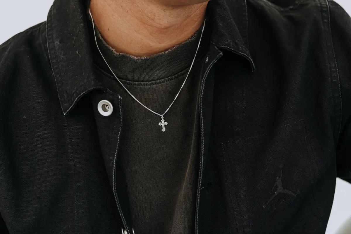 Men’s Silver Heirloom Cross Necklace | Sterling Silver Cross Chain made by Sydney Rose
