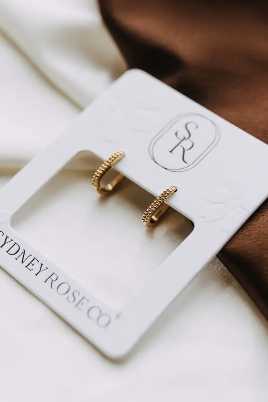 Maeve Rectangle Hoops | 18k Gold Filled Textured Hoops made by Sydney Rose