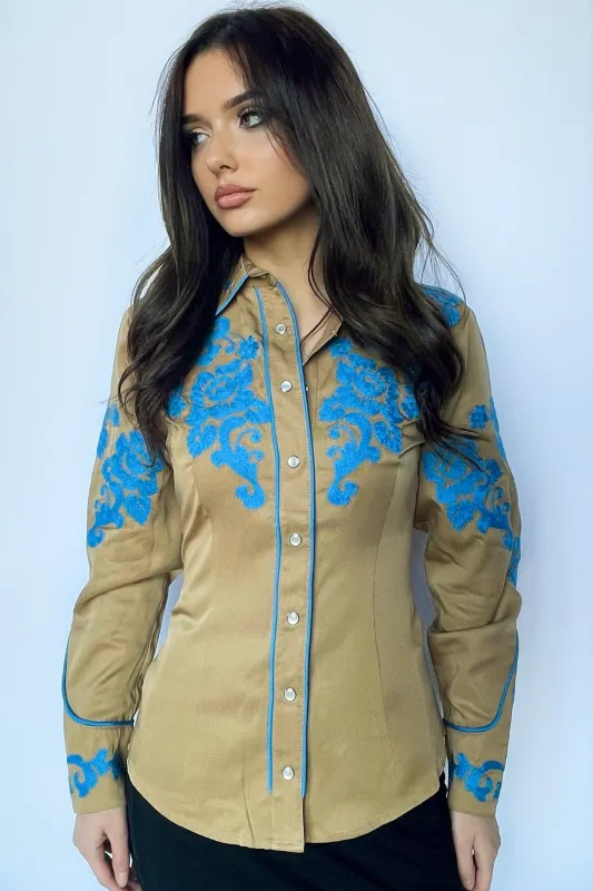 Fort Worth Women's Shirt Tan made by H Bar C