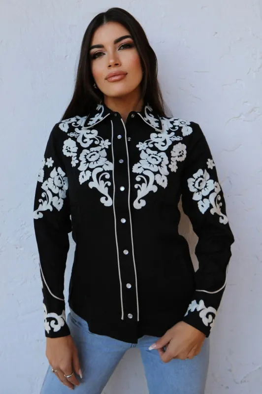 Fort Worth Women's Shirt Black made by H Bar C