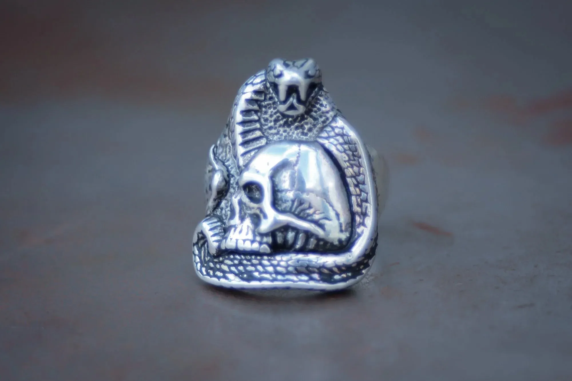 Cobra & Skull 1990s Biker Ring Size- 6, 7, 9, 10, 12, & 13 sold by Kilroy-VTG
