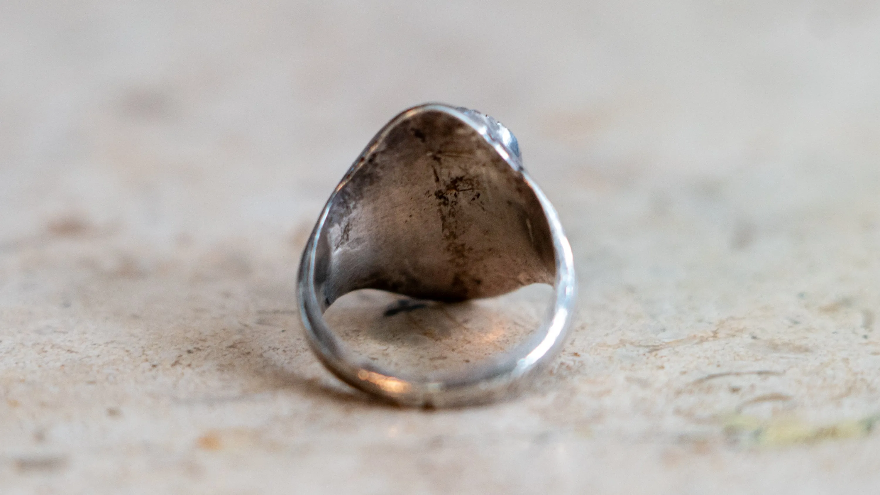 Handmade & Hand Stamped 1960s Turquoise Ring Size-10 sold by Kilroy-VTG product image thumbnail 4