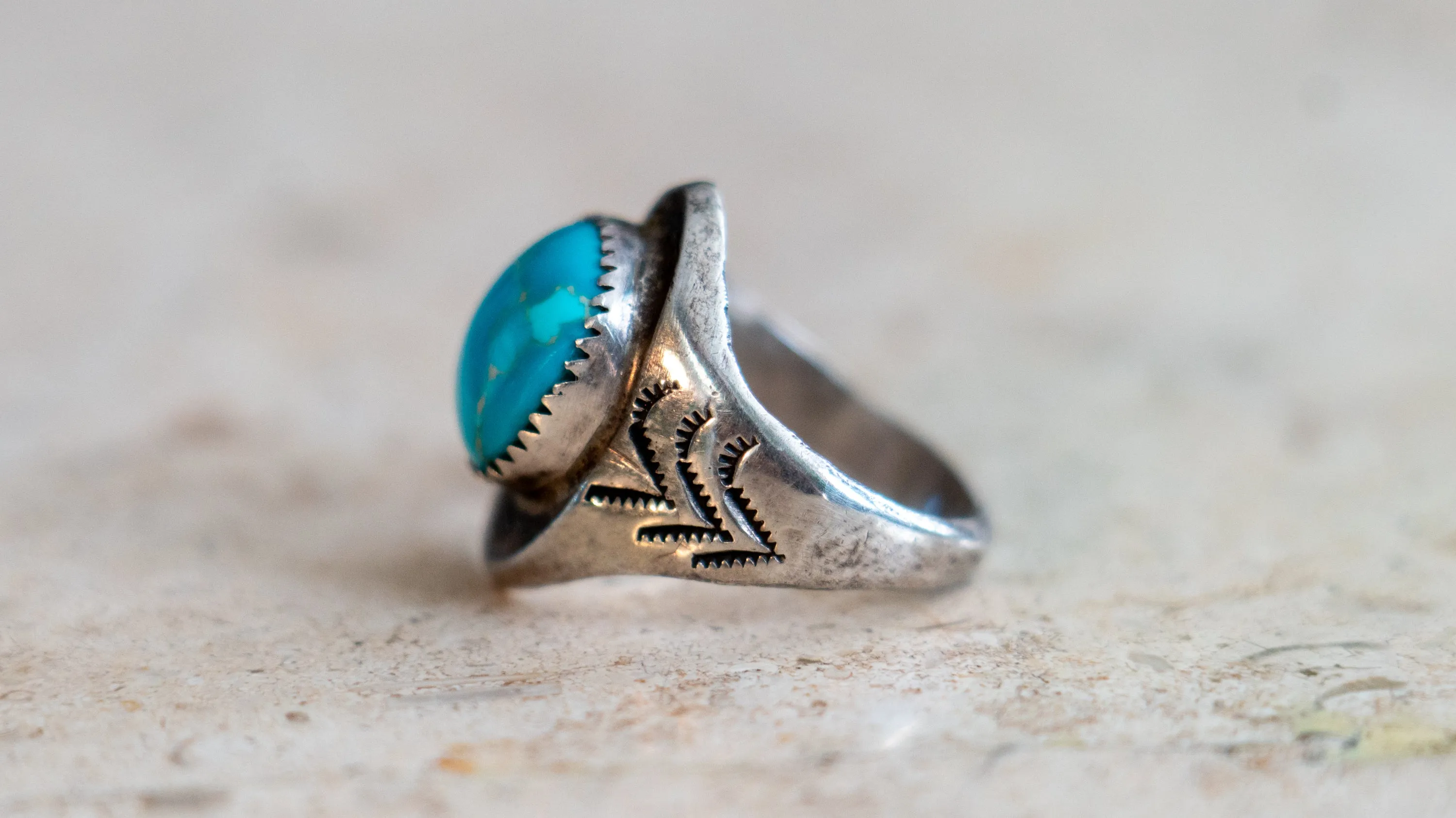 Handmade & Hand Stamped 1960s Turquoise Ring Size-10 sold by Kilroy-VTG product image thumbnail 5