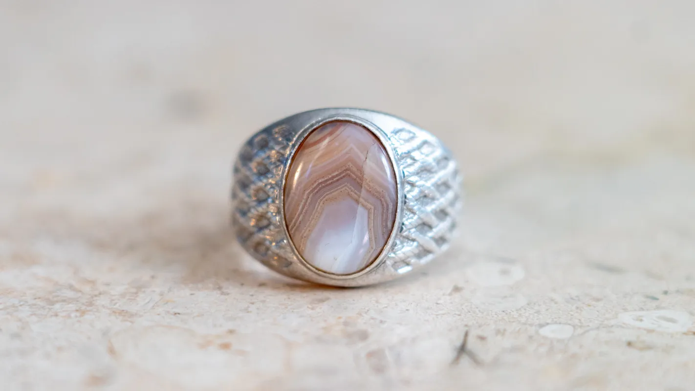 Clark & Combs 1950s Agate Gent's Ring Size-12.5 made by Kilroy-VTG