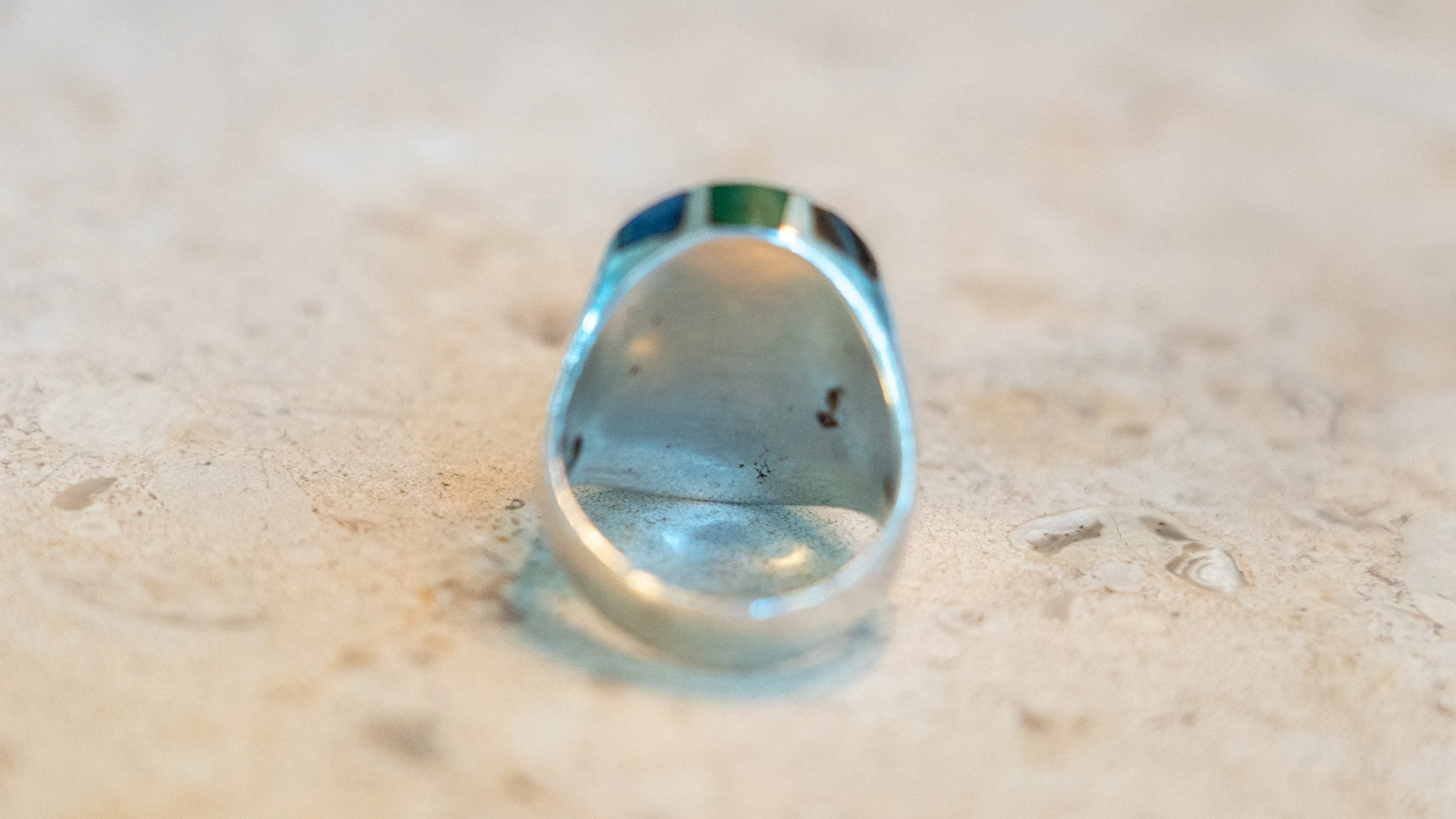 Heavy 22 Gram Multi Inlay Mexico Biker Ring Size-10 sold by Kilroy-VTG product image thumbnail 4