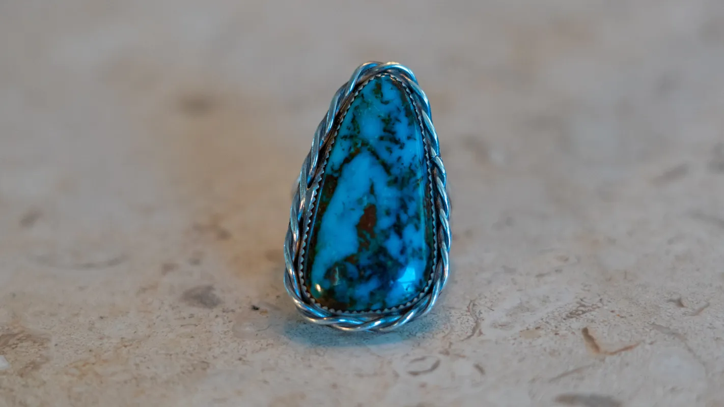 Huge Dark Matix Turquoise Ring "JAG" Size-10 made by Kilroy-VTG