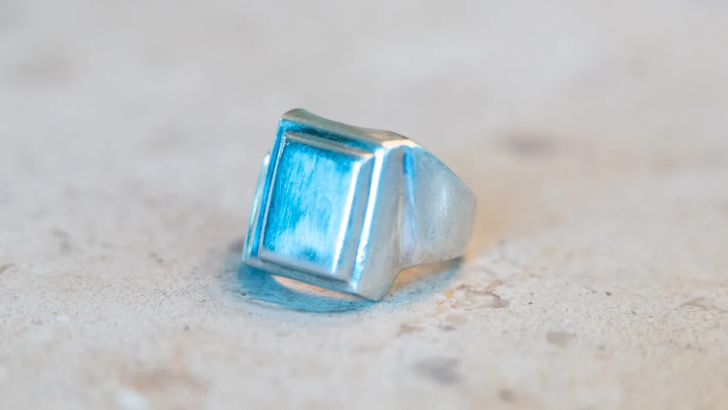 Mexico Cubist Sterling Signet Ring Size-9 made by Kilroy-VTG