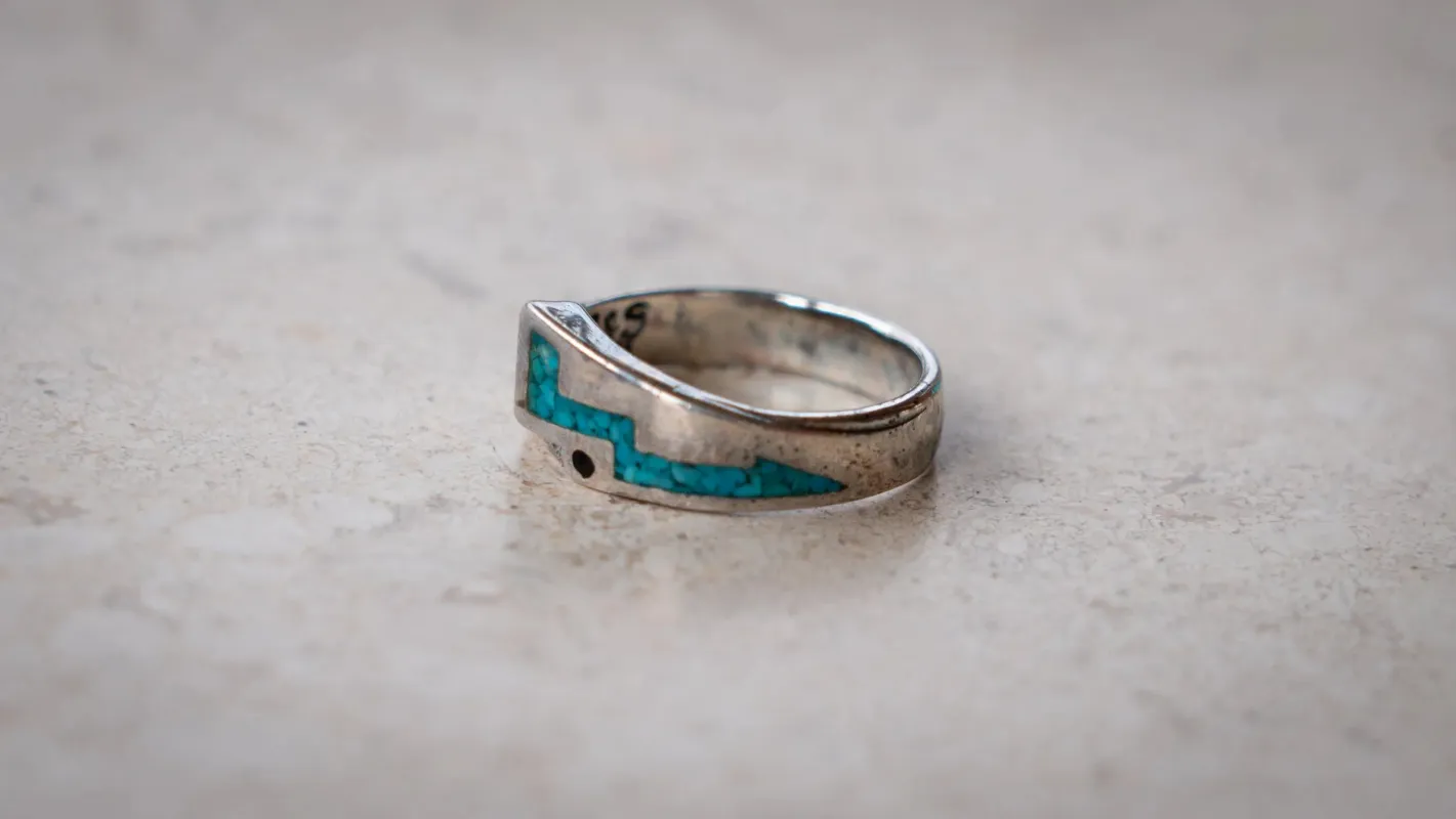 1990s G&S Crushed Turquoise Southwestern Band Size-10.5 made by Kilroy-VTG
