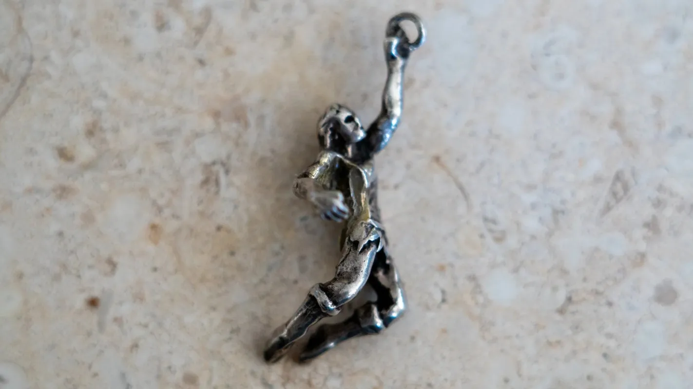 1940s Man Holding Chain Sterling Pendant made by Kilroy-VTG