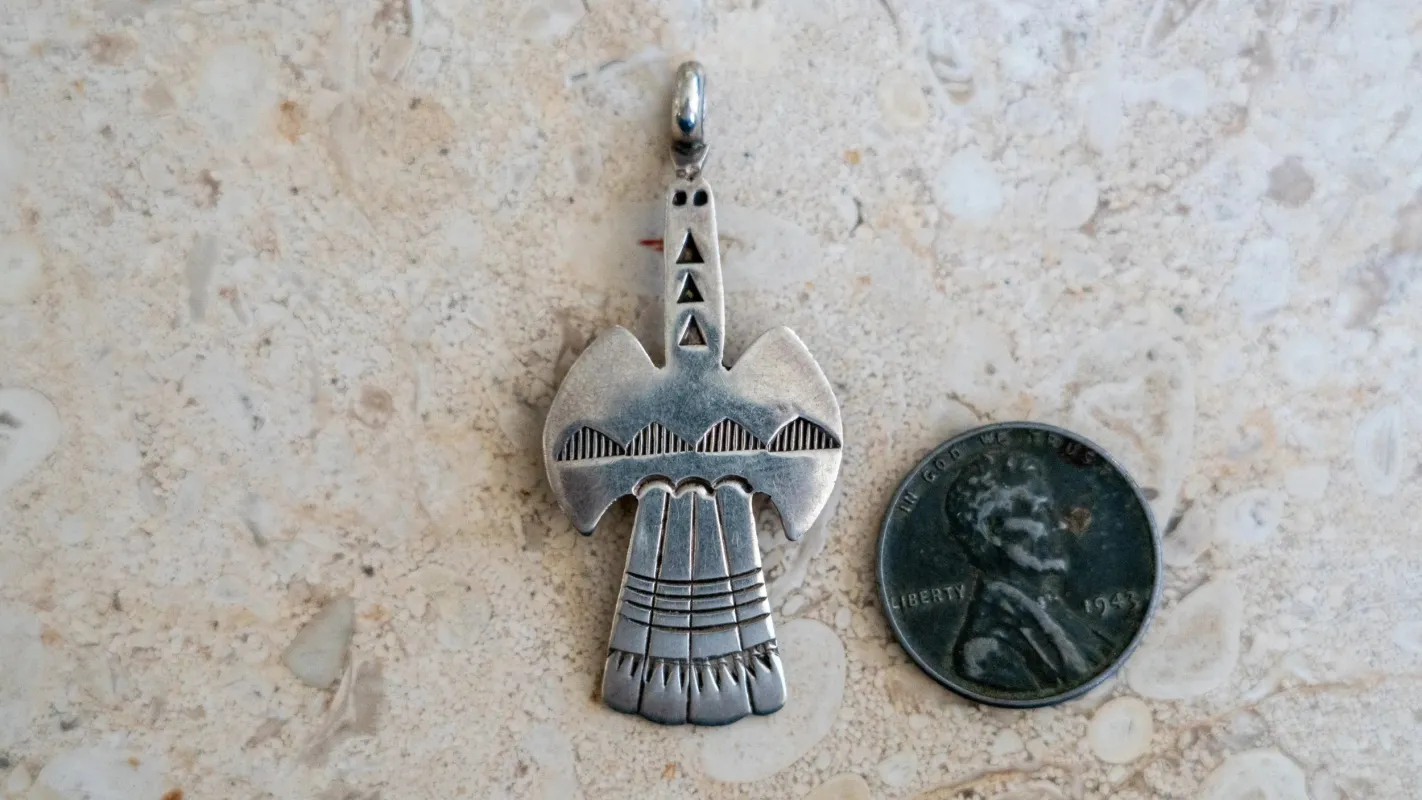 Mid Century Hand Silversmith Thunderbird Pendant made by Kilroy-VTG
