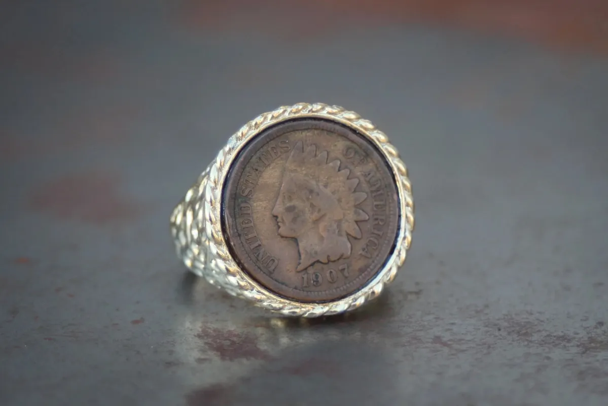 Large Gold Plated Indian Penny Ring Size-9 made by Kilroy-VTG