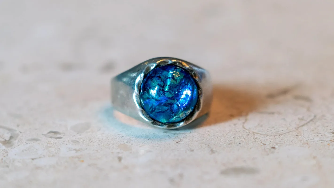 Mexico Souvenir Dragon's Breath Cabochon Sterling Ring Size-14 made by Kilroy-VTG