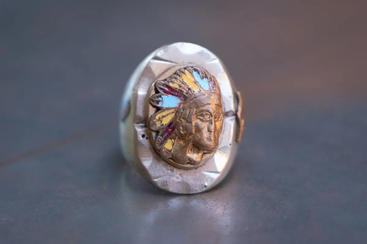 Large Profile Chief 1940s Mexican Biker Ring Size-9.5 made by Kilroy-VTG