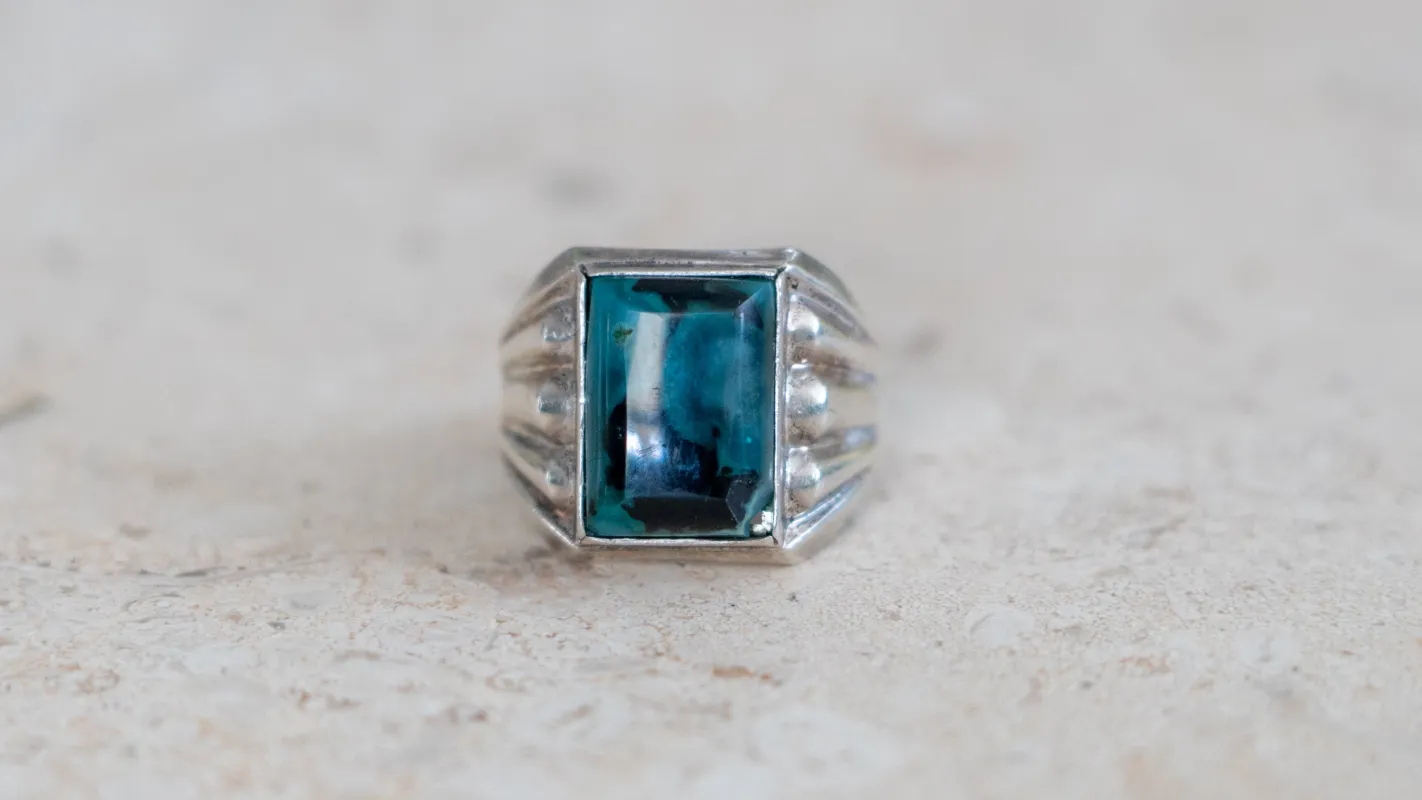 1950s Azurite Art Deco Styled Ring Size-11 made by Kilroy-VTG