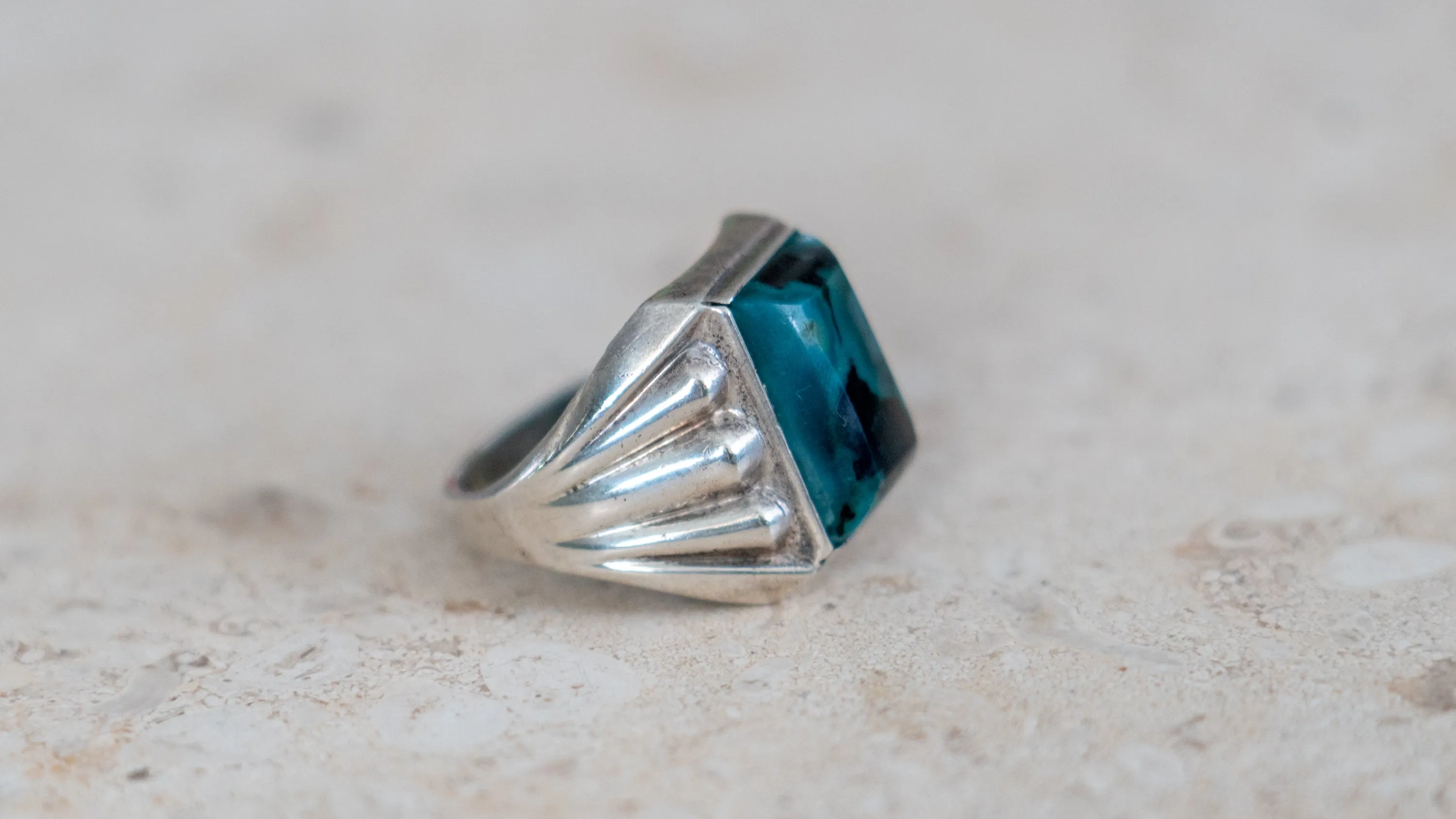 1950s Azurite Art Deco Styled Ring Size-11 sold by Kilroy-VTG product image thumbnail 3